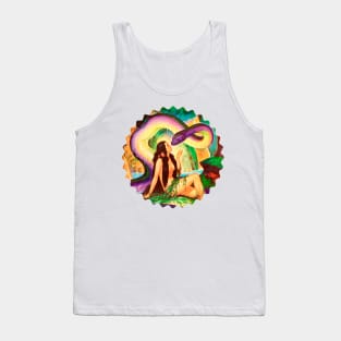 giant snake next to a beautiful brunette woman Tank Top